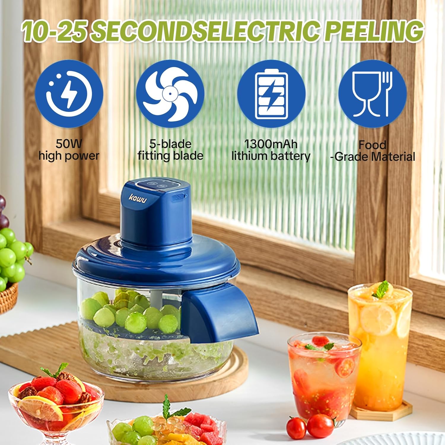 Kawu Electric Grape Peeling Machine, Portable Automatic Garlic Peeler Machine with 5 Blades, USB Rechargeable, Smart Fruit Machine Remover Tool for Small...