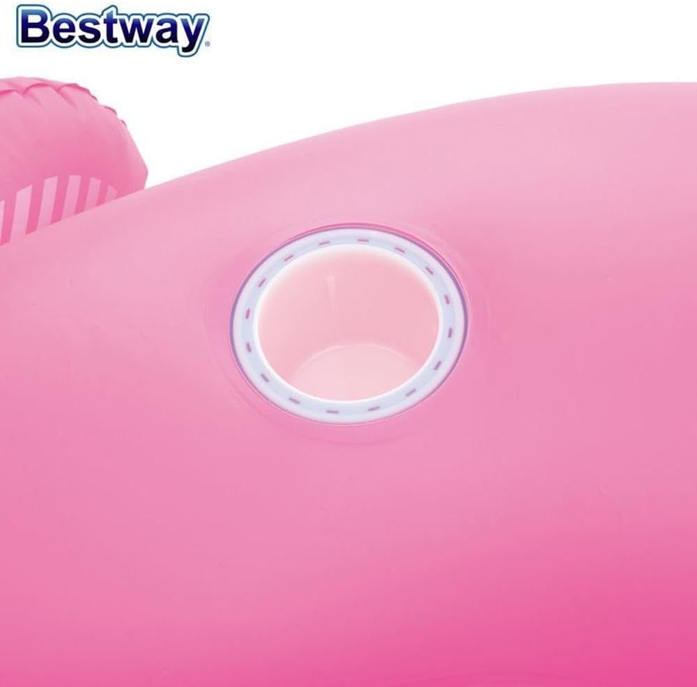 Close-up of a pink inflatable pool float with Bestway logo.