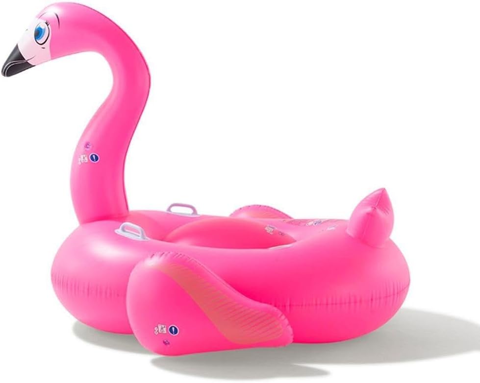 Inflatable pink flamingo pool float on a white background