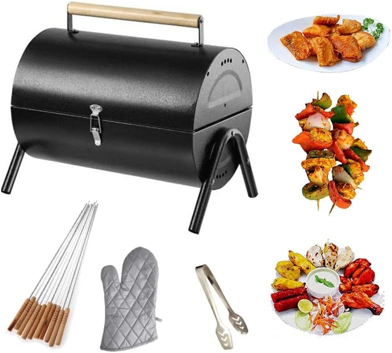 Portable Round Top Lightweight Barbecue Grill with 3-Piece Tool Set | Outdoor Steel BBQ for Garden, Camping & Picnic | Durable Tabletop Grill UAE