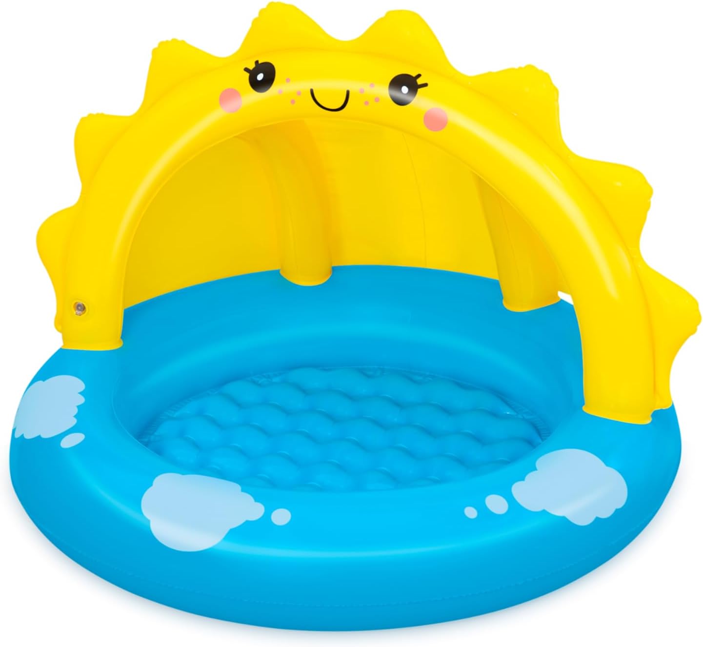 Inflatable pool with a sun-shaped lid on a white background