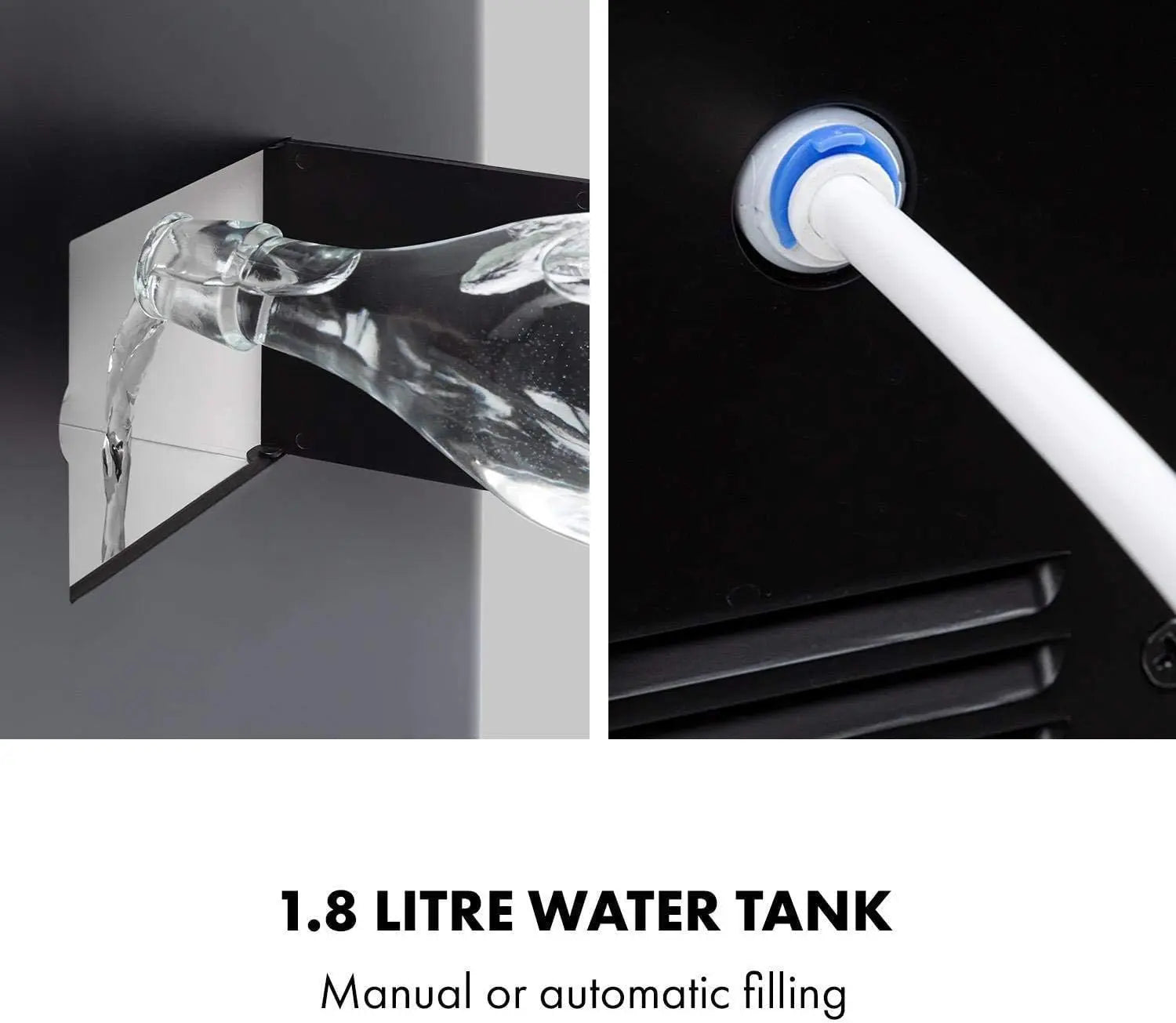 Close-up of a water tank and valve with text indicating 1.8 litre capacity.