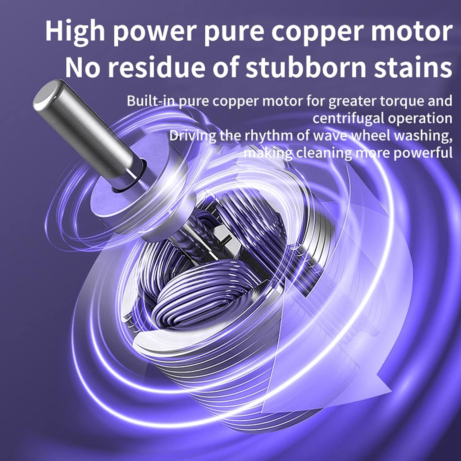High power pure copper motor with text on a purple background