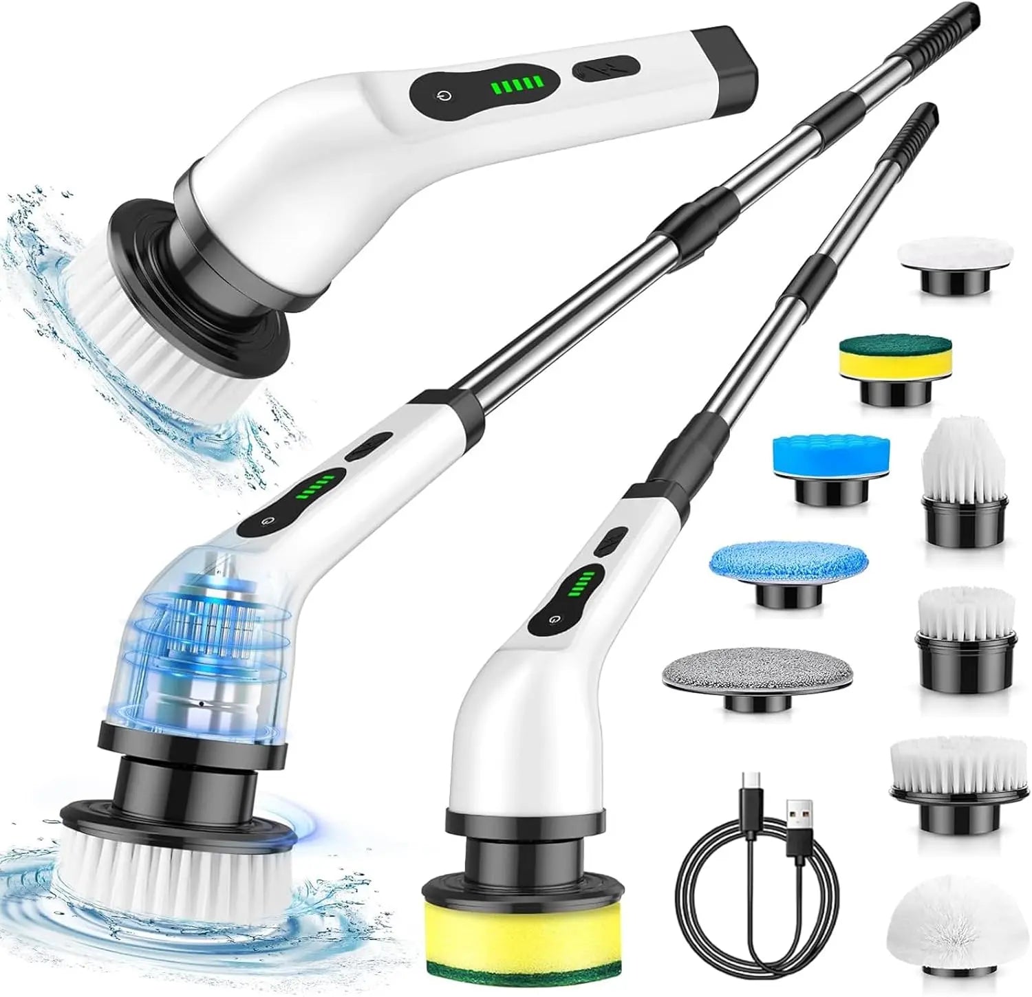 Multifunctional cleaning brush with various attachments on a white background