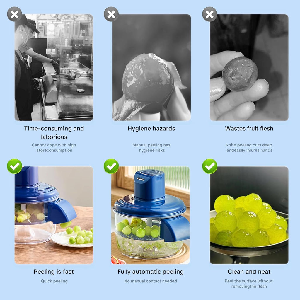 Kawu Electric Grape Peeling Machine, Portable Automatic Garlic Peeler Machine with 5 Blades, USB Rechargeable, Smart Fruit Machine Remover Tool for Small...