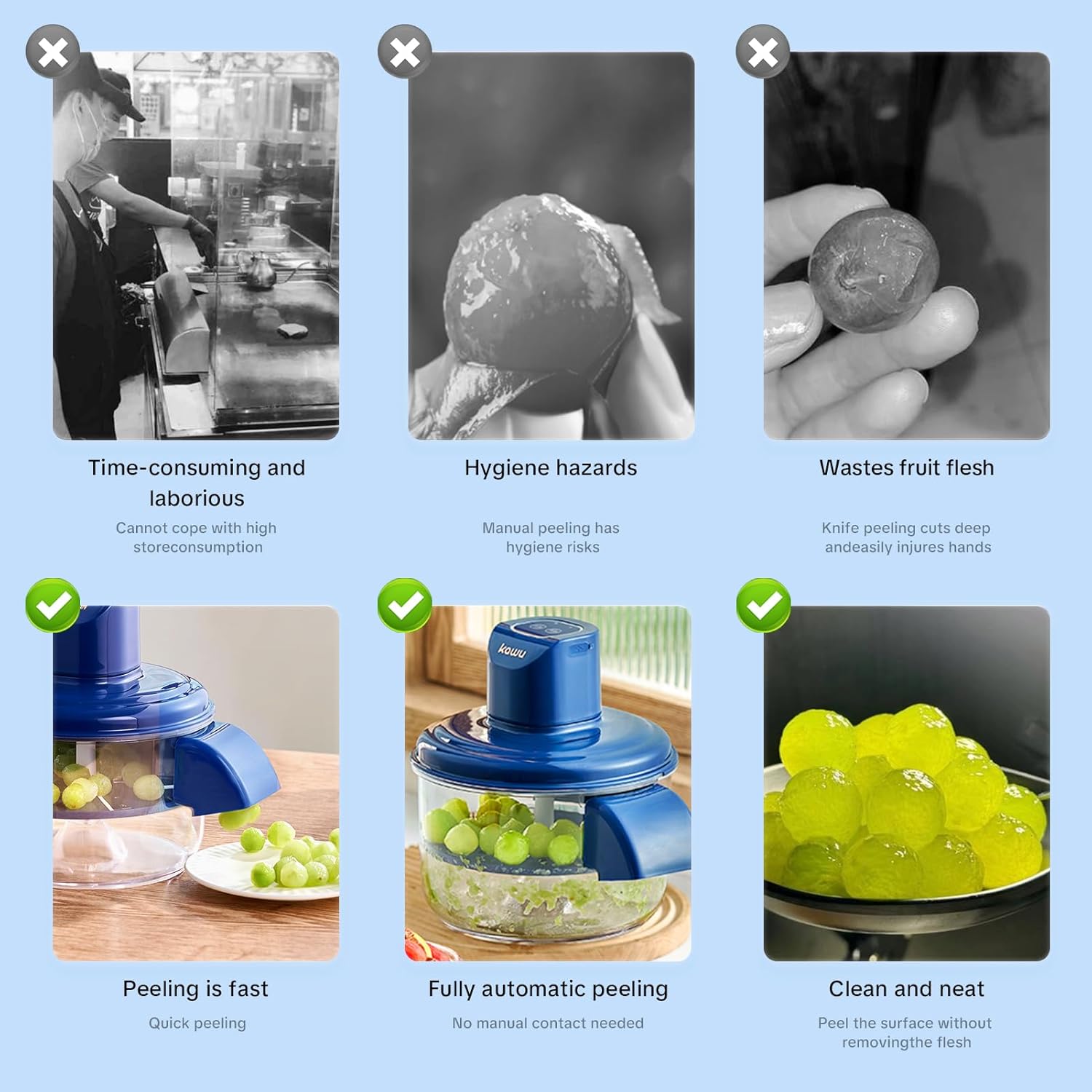 Kawu Electric Grape Peeling Machine, Portable Automatic Garlic Peeler Machine with 5 Blades, USB Rechargeable, Smart Fruit Machine Remover Tool for Small...