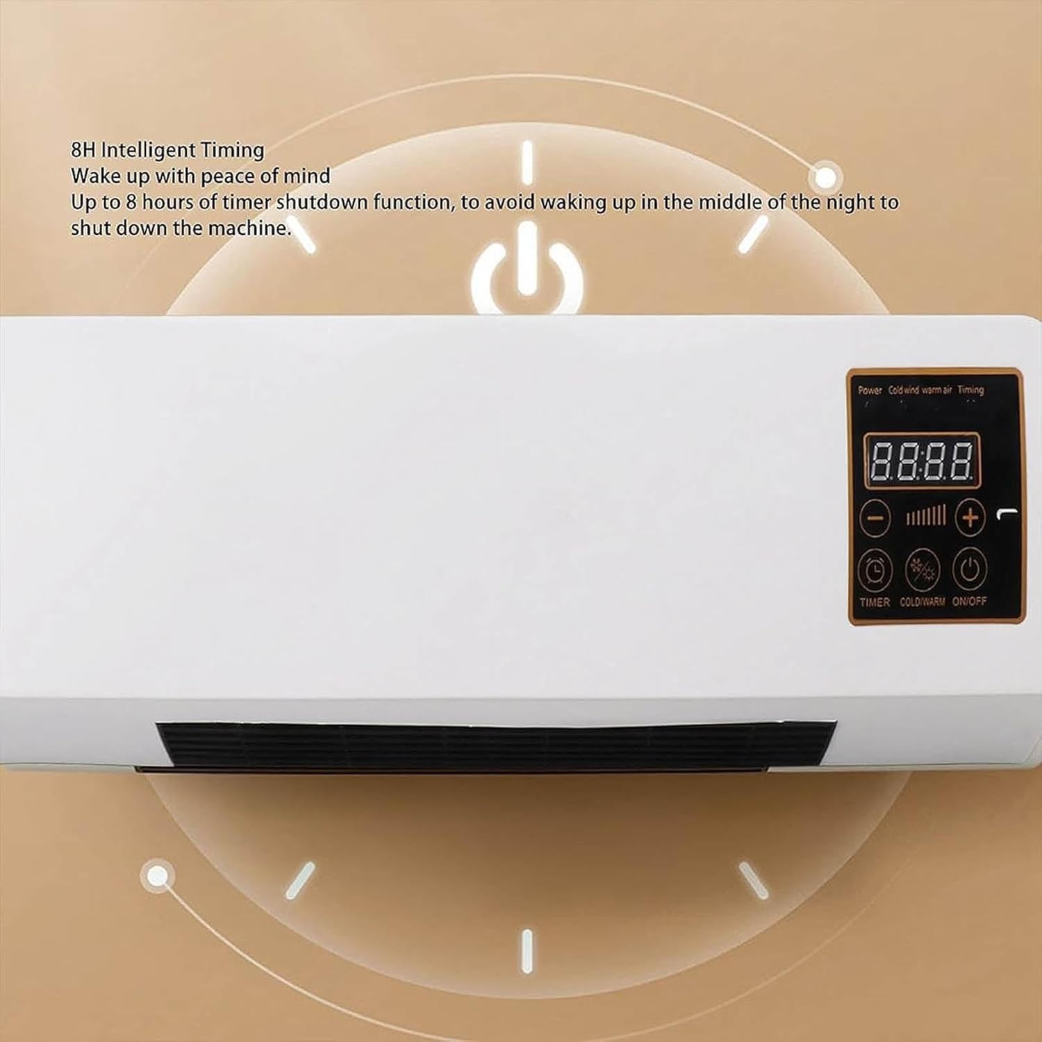 Digital clock with timer and shutdown function on a beige background