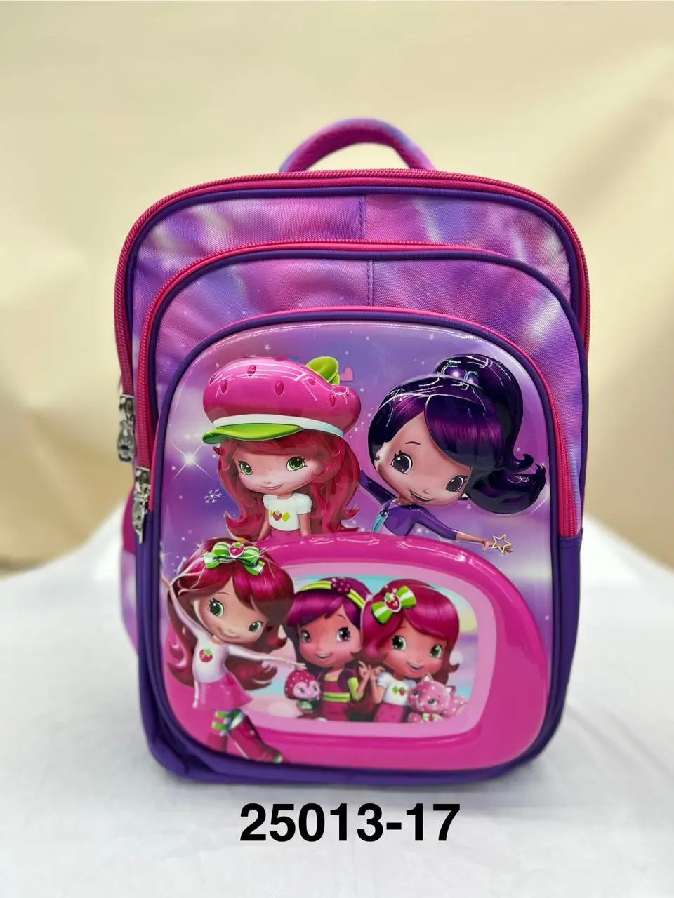 Children's backpack with cartoon character design on a beige background