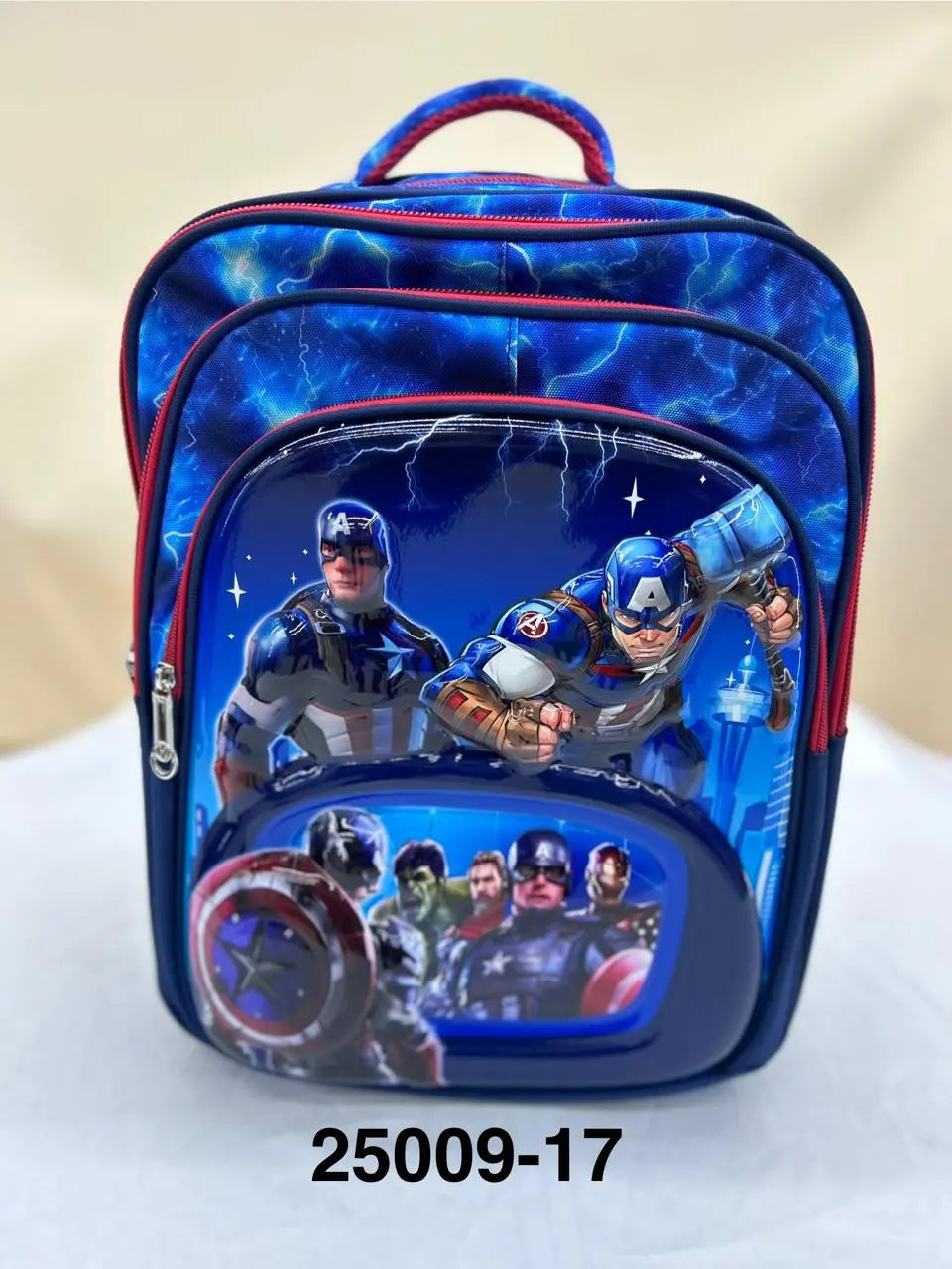 Backpack with superhero design on a light background