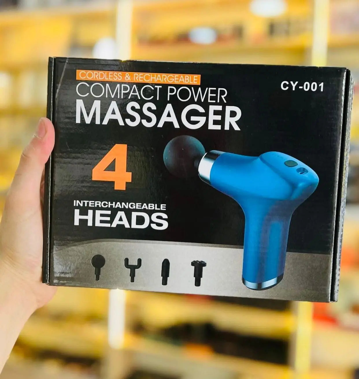 Compact Power Massager,Cordless & Rechargable,CY-001,4 Interchangable Heads,3000rpm Motor,3 Speed Levels,Light Weight,Deep Tissue Muscle Massage Gun...