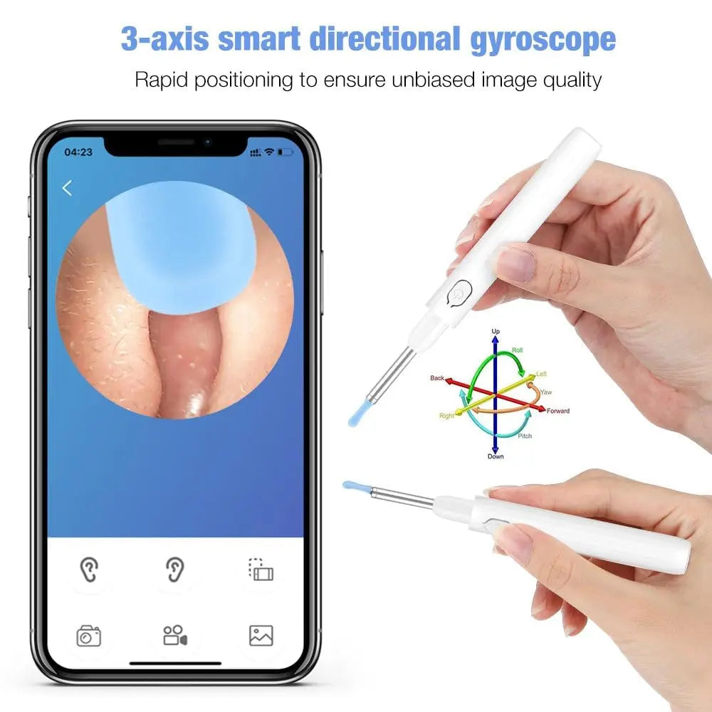 Smart device with screen displaying an image of a nail, held by a hand with a 3-axis smart directional gyroscope feature.