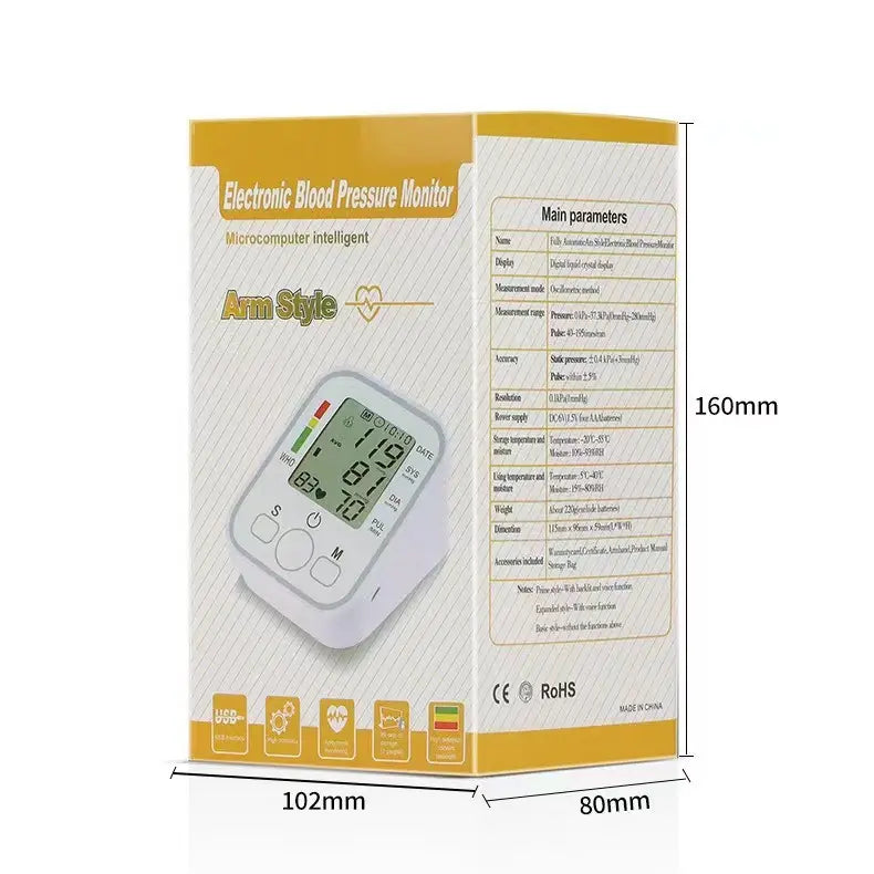 Customizable Rechargeable Digital Blood Pressure Monitor Smart Heart Rate Voice Function Upper Arm Model BP Monitor Plastic